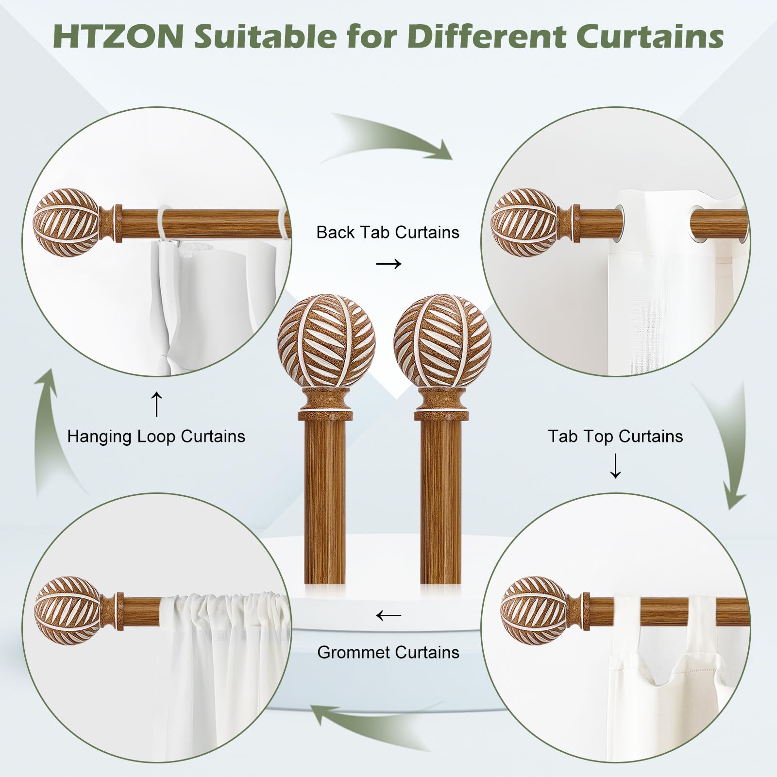 HTZON iron outer rod and inner rod provide strong support for drapery.