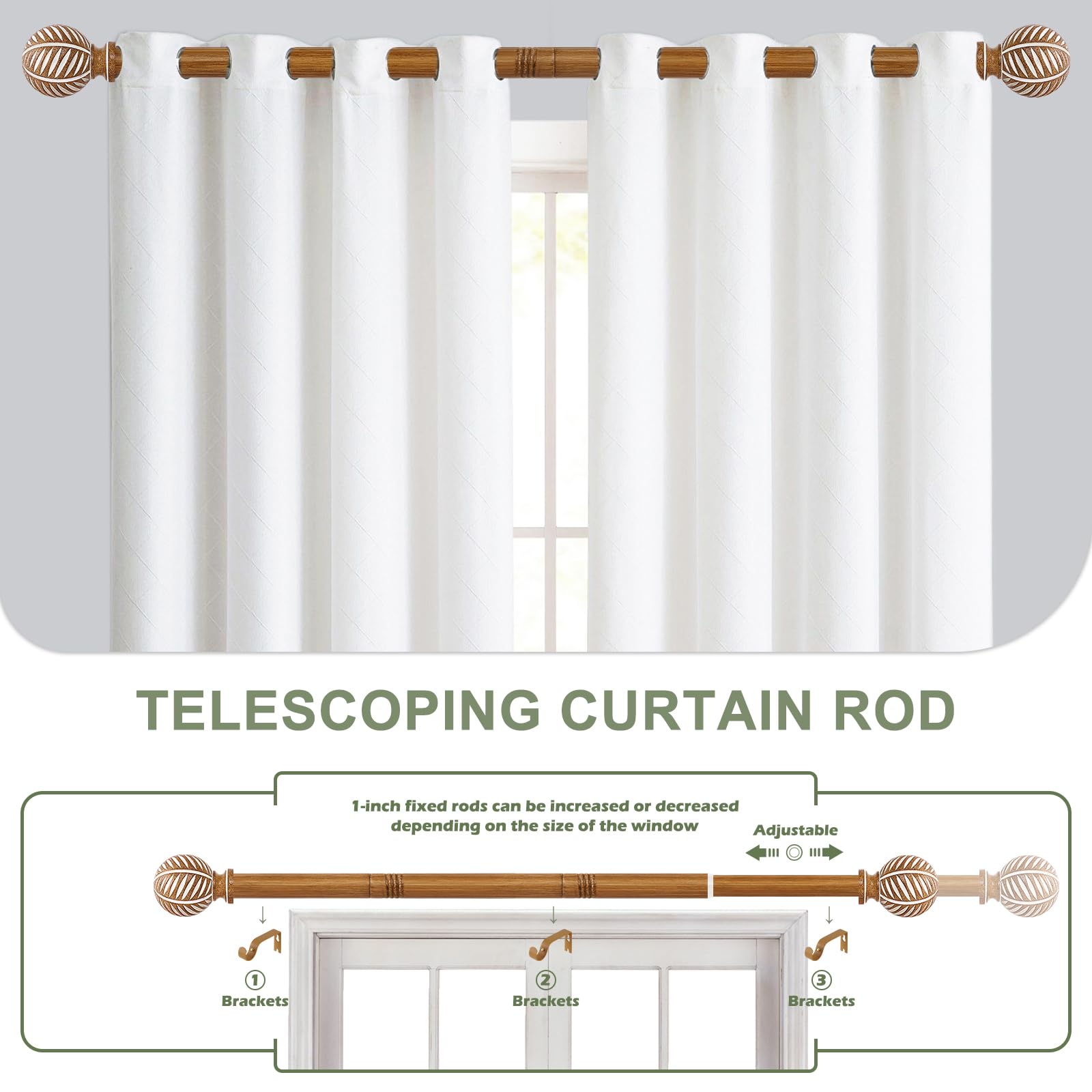 HTZON telescoping curtain rod adjusts to fit 36–88 inch windows.