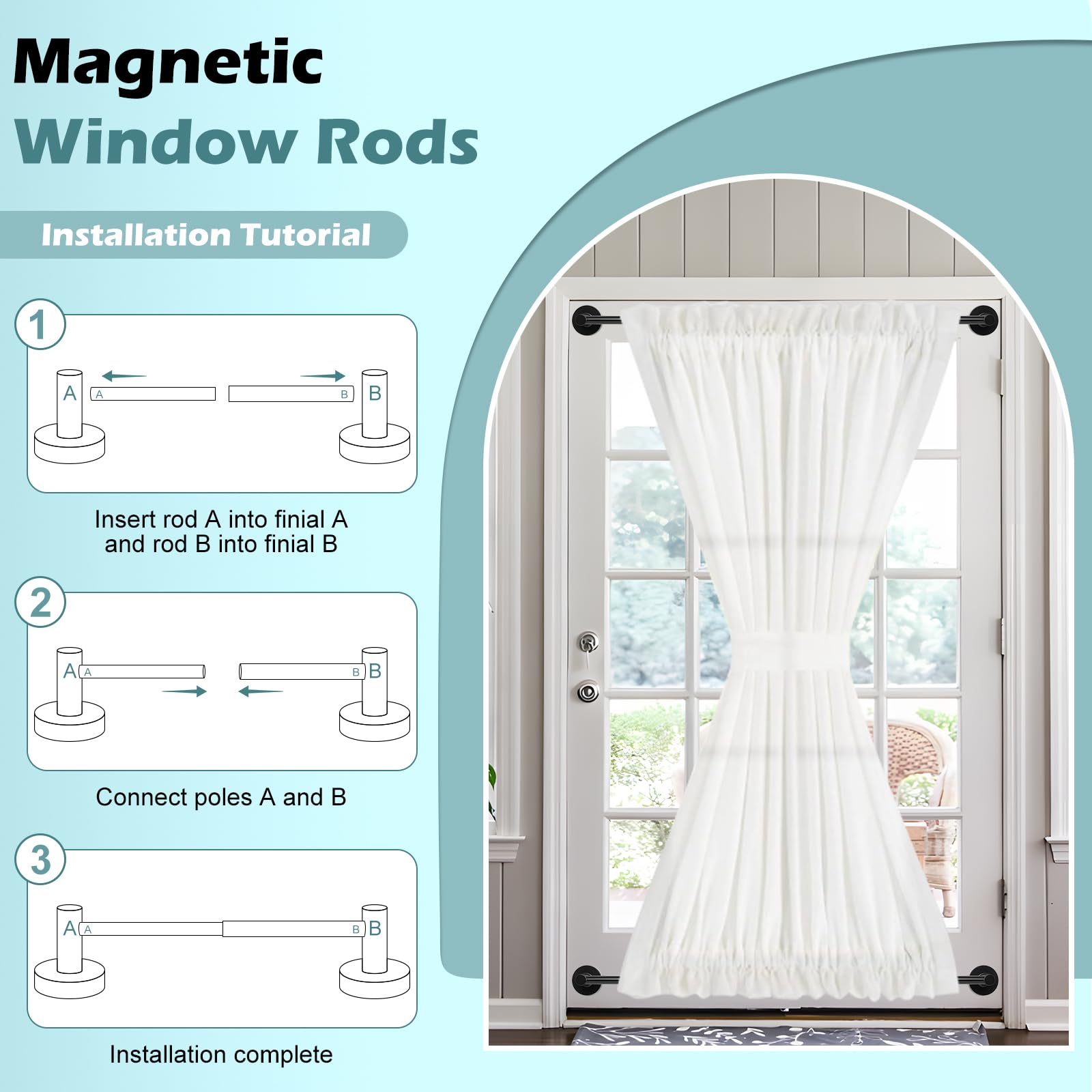 HTZON two-pack magnetic curtain rods in convenient kit