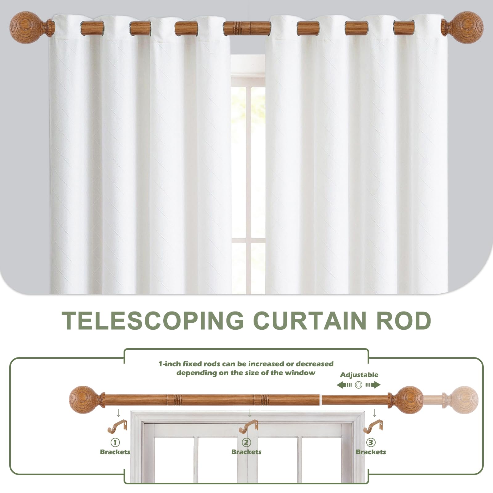 HTZON wood grain finish brackets secure the rod firmly.