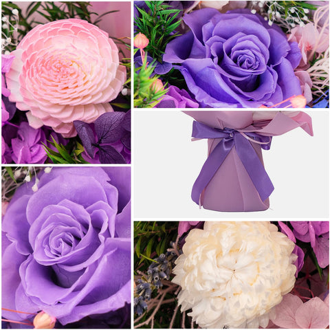 HUACHIPLUS lilac roses with hydrangea create romantic, dimensional stems.