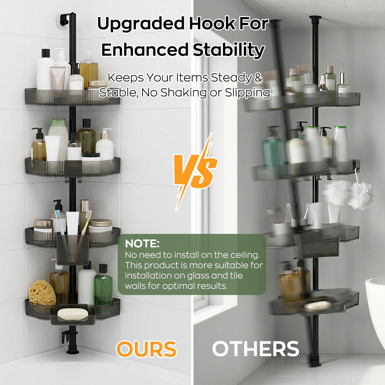 HUADUO-BEAUTY tension pole anti-slip design supports heavy bottles securely.