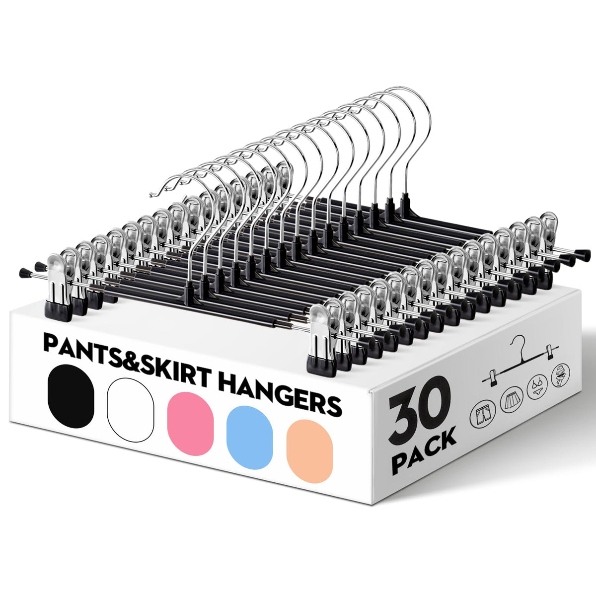 HUADYMEET 30-pack 12-inch pants hangers with clips for sturdy closet organization