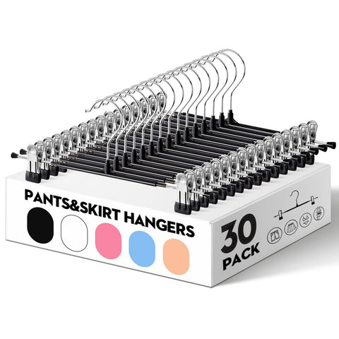 HUADYMEET 30-pack 12-inch pants hangers with clips for sturdy closet organization