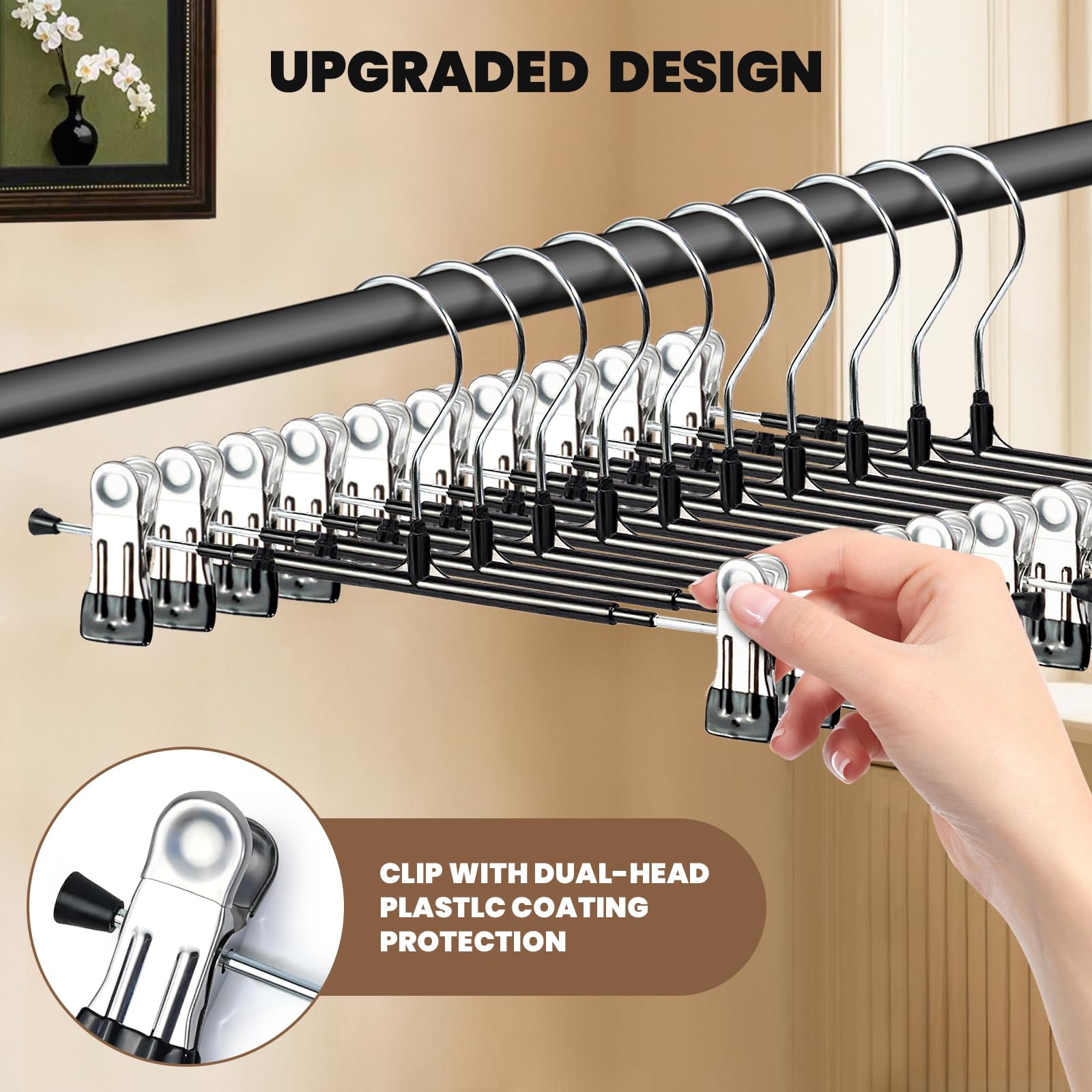 HUADYMEET adjustable-clip-width hangers showcasing versatile use for various items