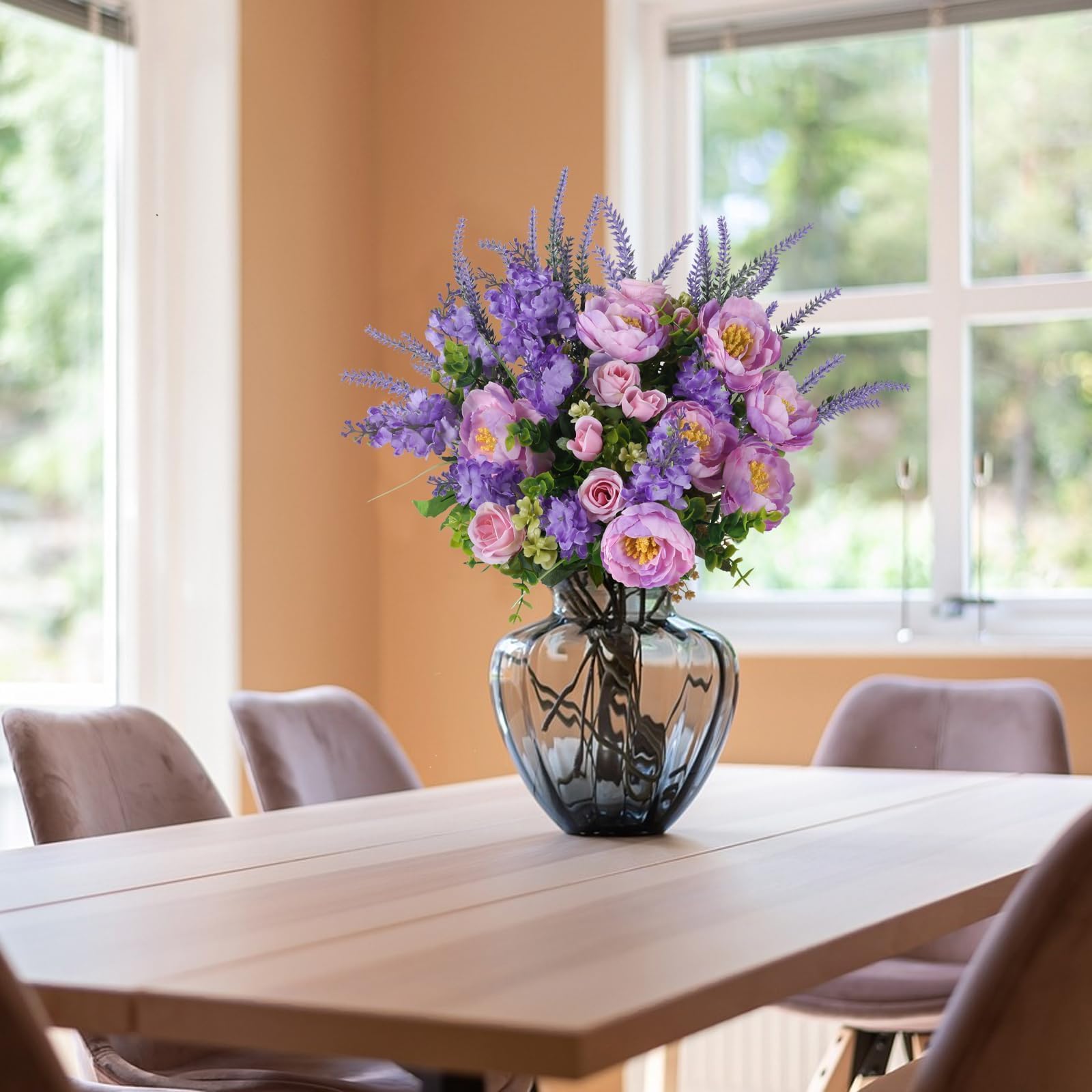 HUAESIN purple peonies, lavender, and hyacinth silk flowers for romantic weddings