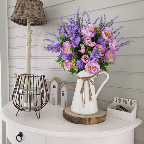 HUAESIN silk flowers close-up in purple bouquet for elegant centerpieces
