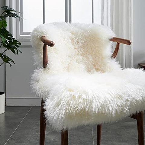 HUAHOO premium sheepskin rug 2x3 top side white ivory offers natural warmth and plush feel.
