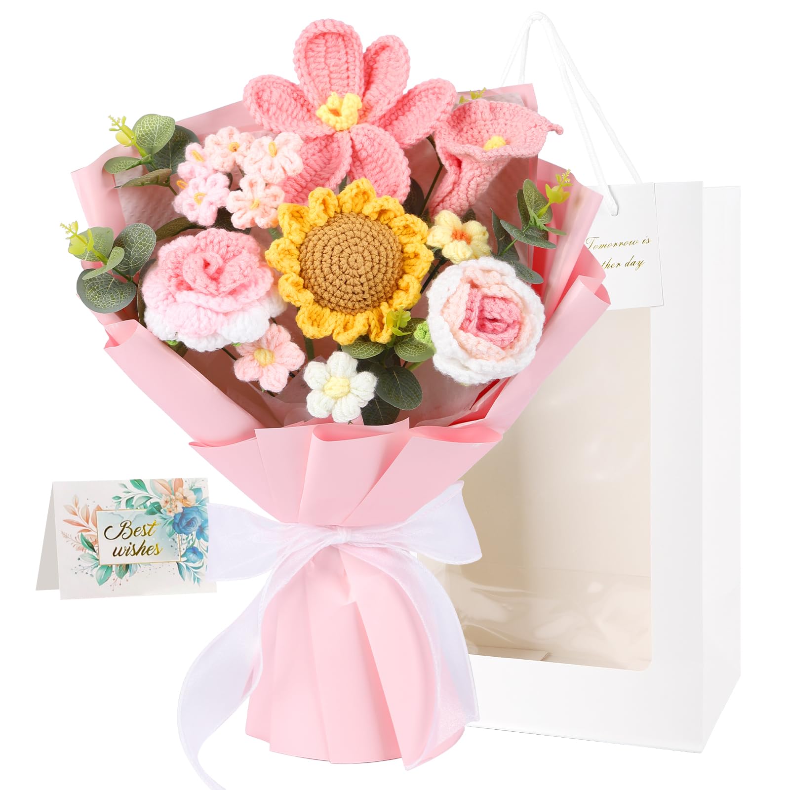 HUAHUA crochet bouquet pink-flowers adds lasting decor with allergy-friendly appeal.