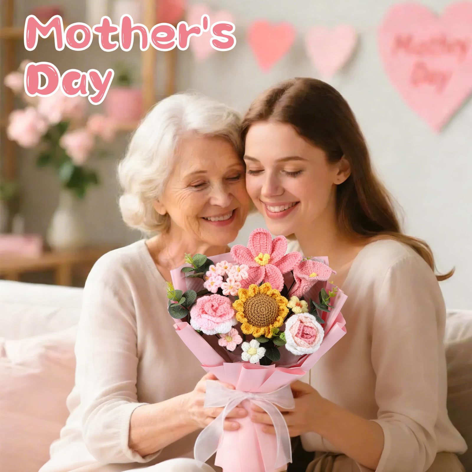 HUAHUA crochet bouquet tulips-roses brightens spaces and makes a thoughtful gift.