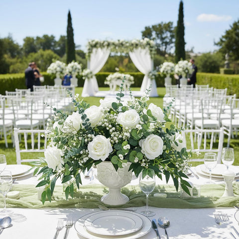 Huahua Gumdrop eucalyptus stems provide vibrant greenery for elegant wedding accents.