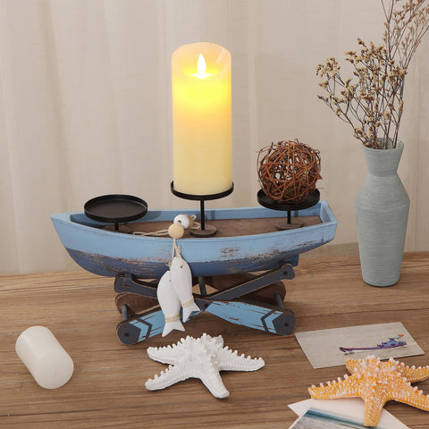 Huajie Nautical Candle Holder sea blue design for lake house decor.