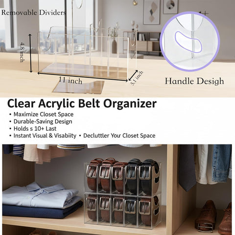 Hualinsyi acrylic belt organizer removable dividers for customizable storage