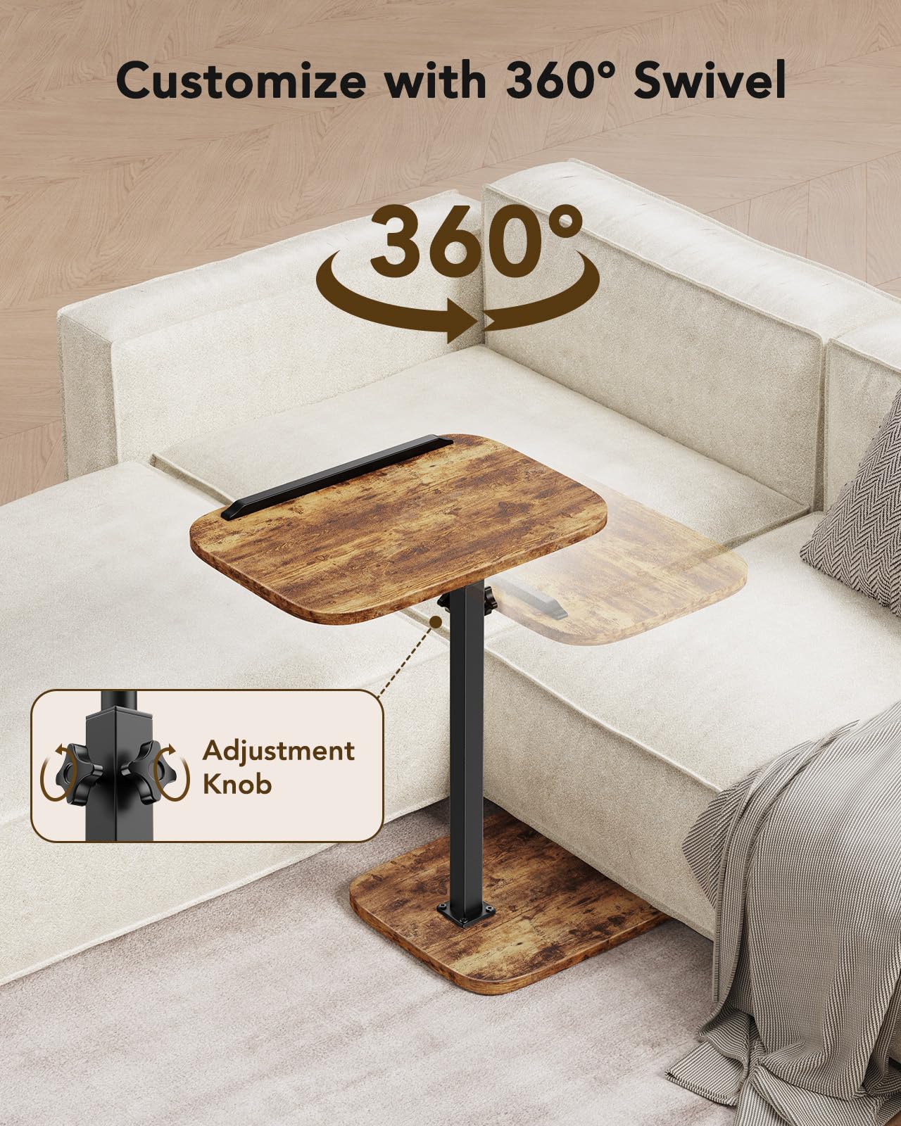 HUANUO adjustable TV tray anti-slip bar keeps items secure during use