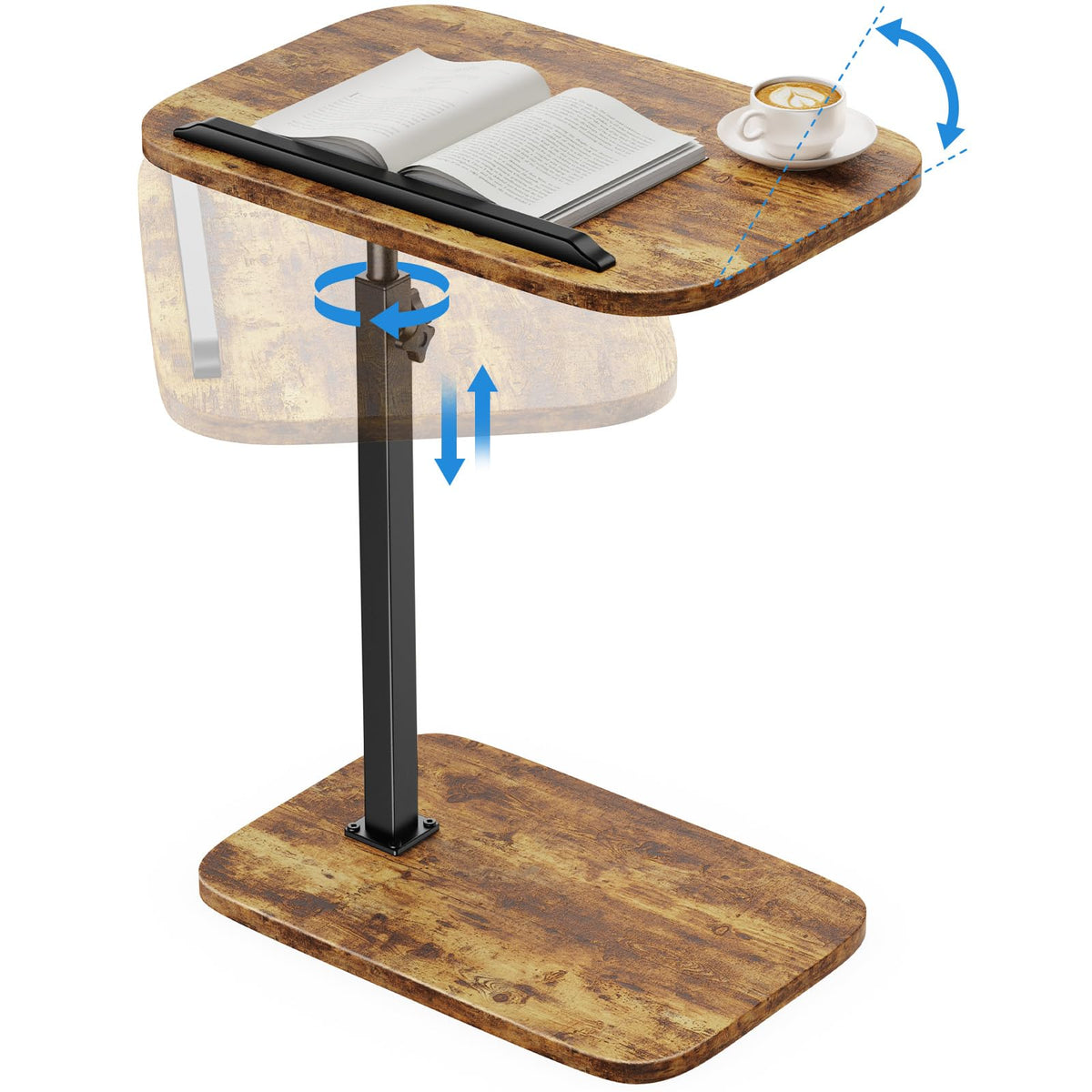 HUANUO adjustable TV tray top view shows sturdy construction for stable meals or work