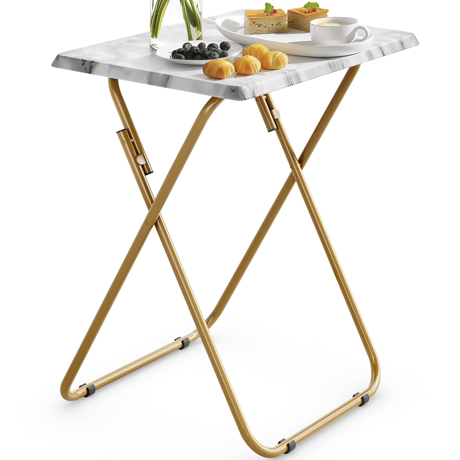 HUANUO folding TV tray table with marble top provides sturdy meal support