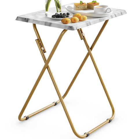 HUANUO folding TV tray table with marble top provides sturdy meal support