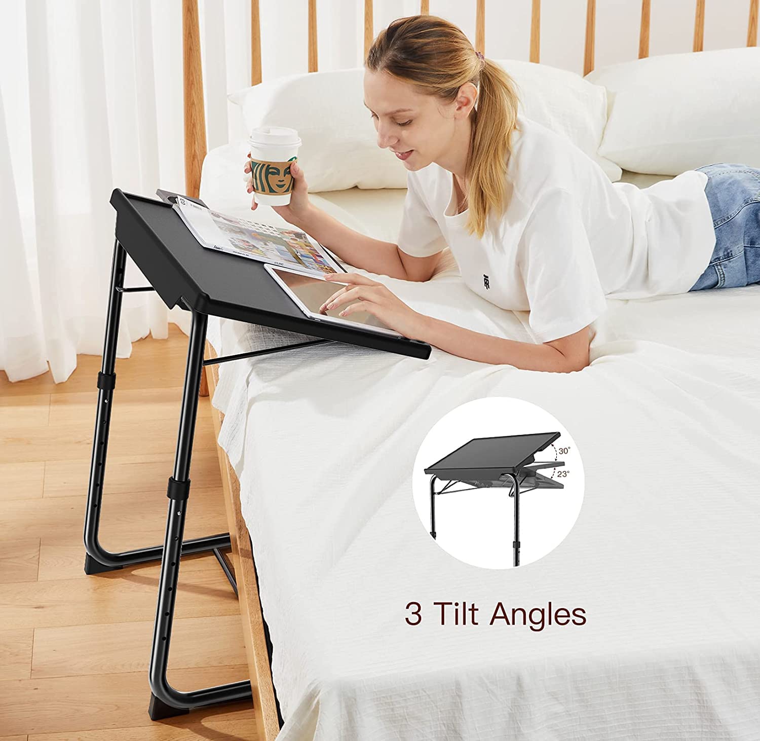 HUANUO tilt-angle adjustment supports ergonomic viewing and writing positions.