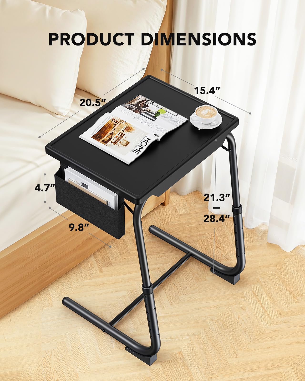 HUANUO TV Tray at chair height for ergonomic bed setup and reading.
