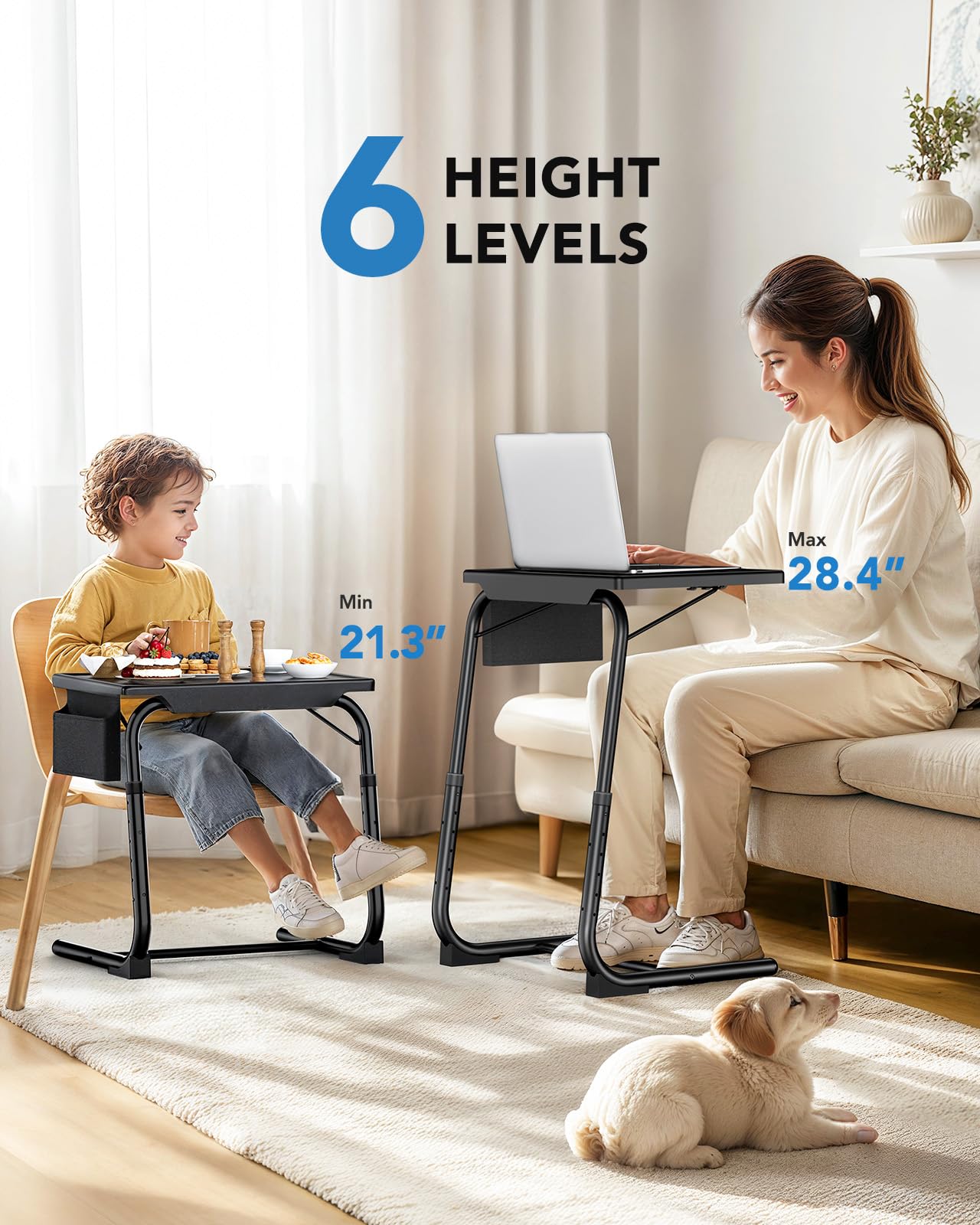 HUANUO TV Tray with storage pocket keeps remotes and chargers within reach.