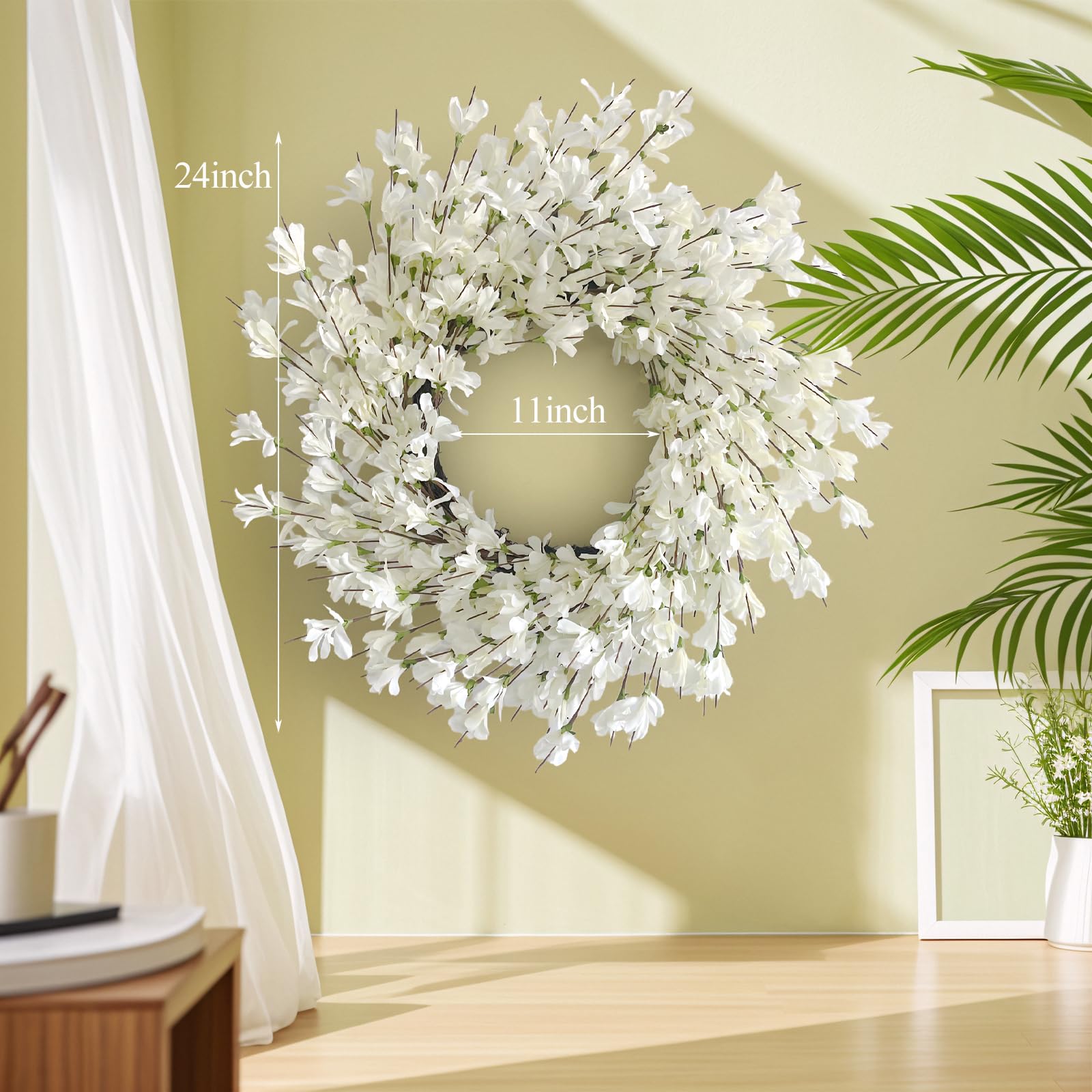 Huashen Forsythia wreath grapevine close-up highlights natural texture for home décor.