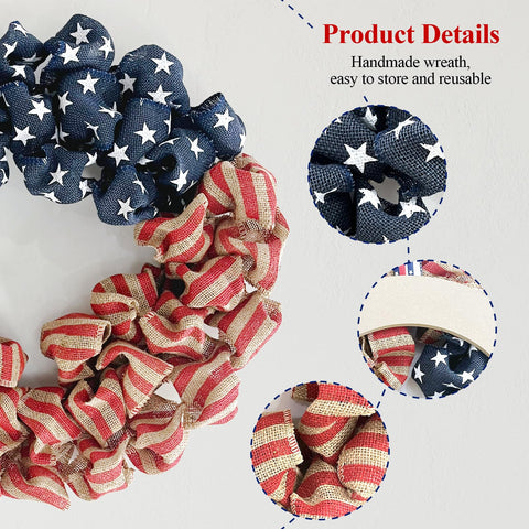 Huashen patriotic wreath with red, white and blue accents for celebrations.