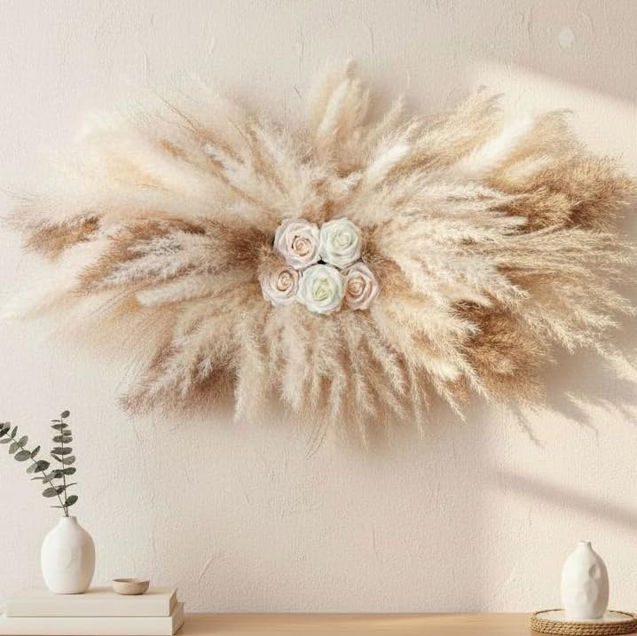 HUASHIYE 36-38 inch pampas wall decor with plush texture for modern living spaces