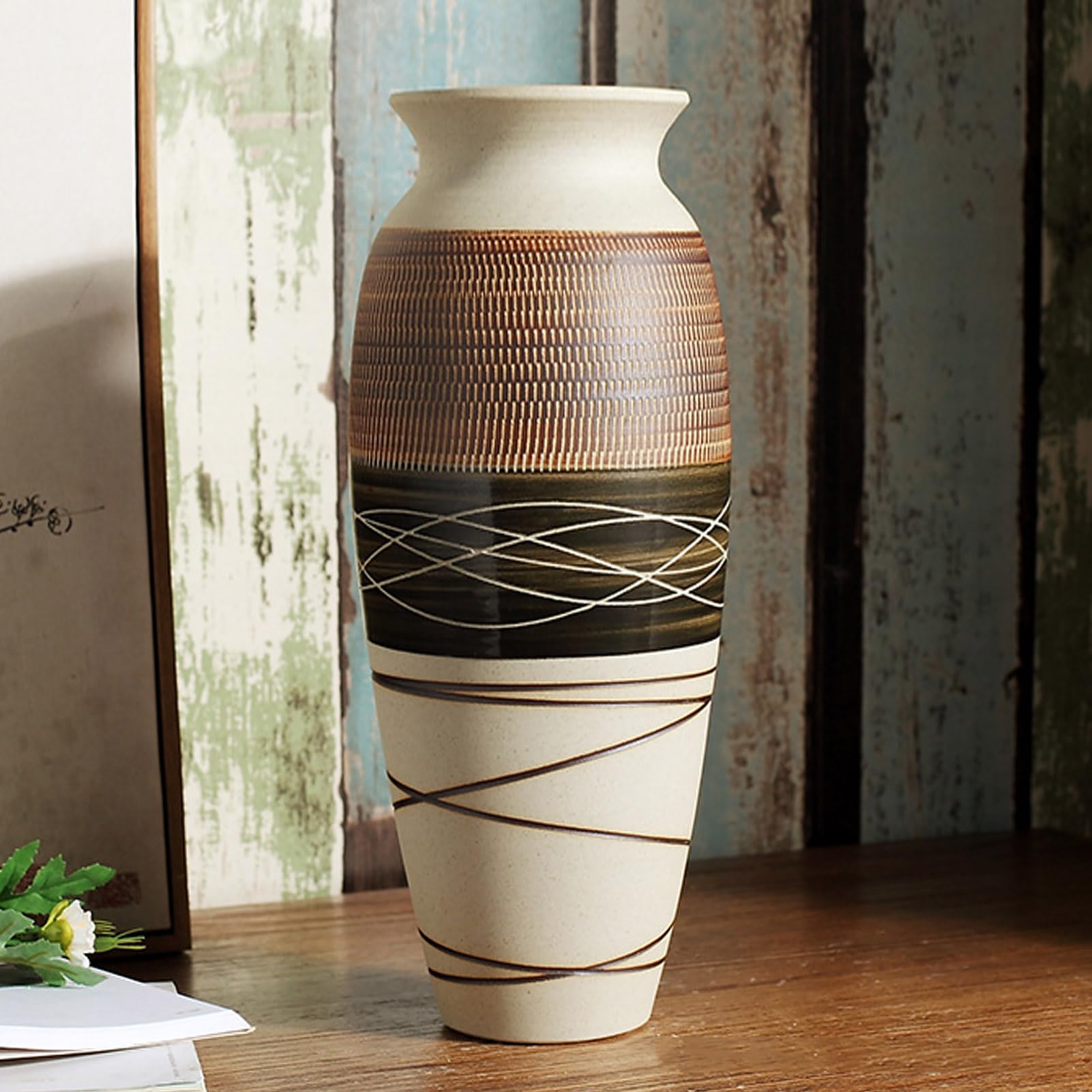 HUBUISH ceramic rustic vase with heavy-duty build for durable decor