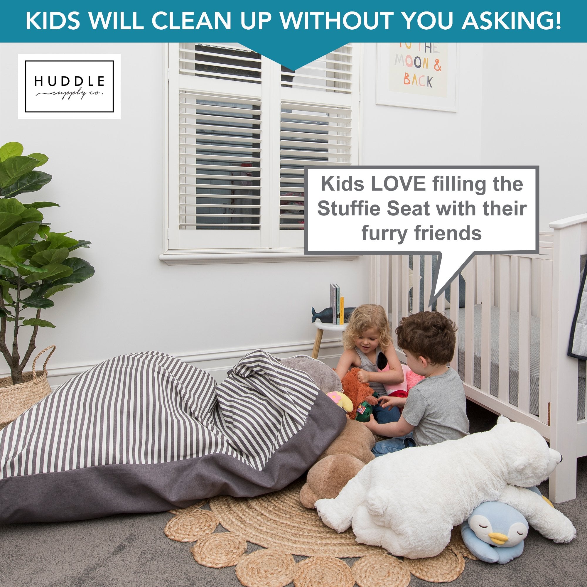 Huddle Stuffie Seat durable base demonstrates stable seating during jumping.