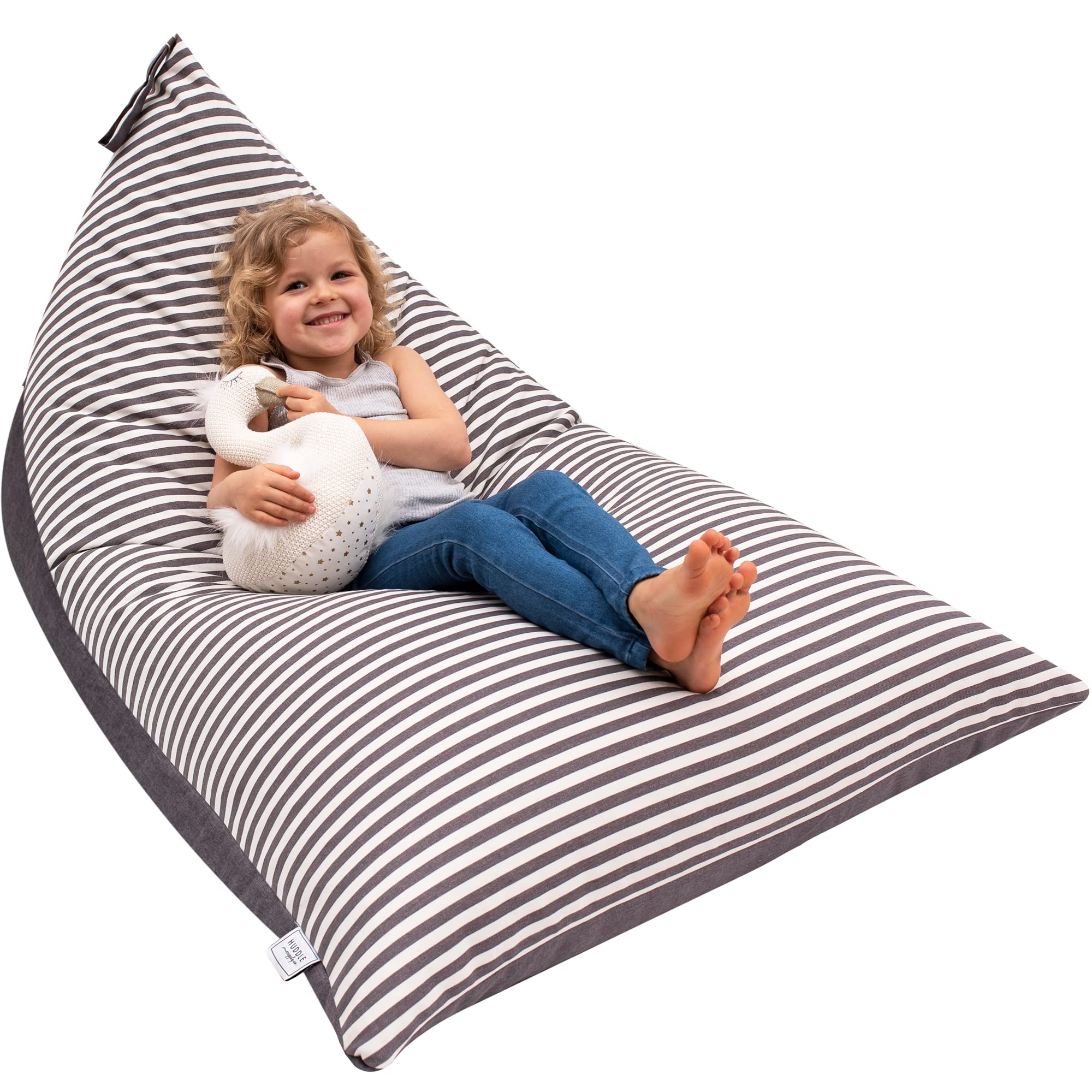 Huddle Stuffie Seat front view: stylish kids’ chair with built-in toy storage.