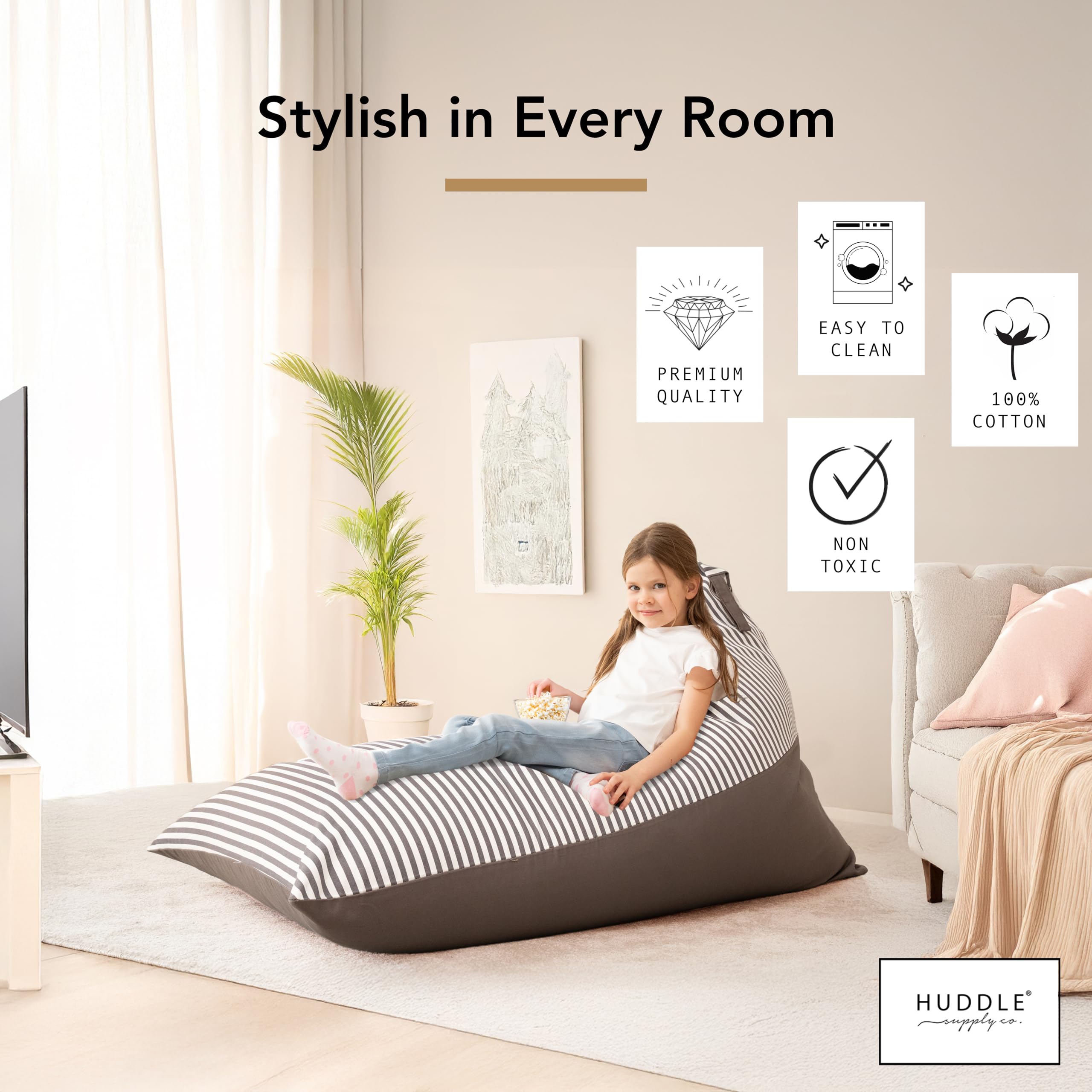 Huddle Stuffie Seat kids room setup visualizes clutter-free play space.