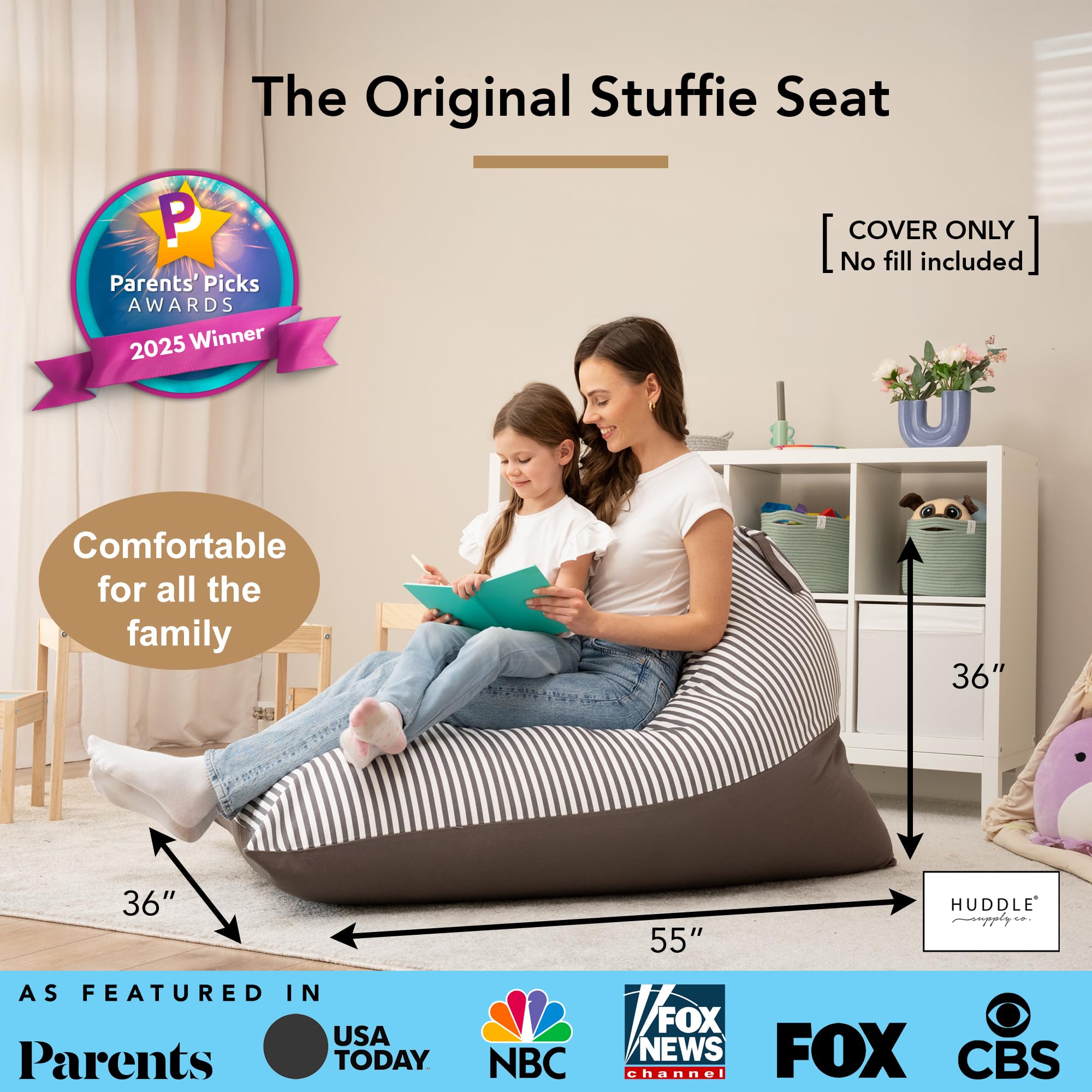 Huddle Stuffie Seat side view demonstrates compact, durable design for everyday play.