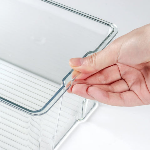 Hudgan clear bin with bamboo lid shows natural finish and easy lid access.