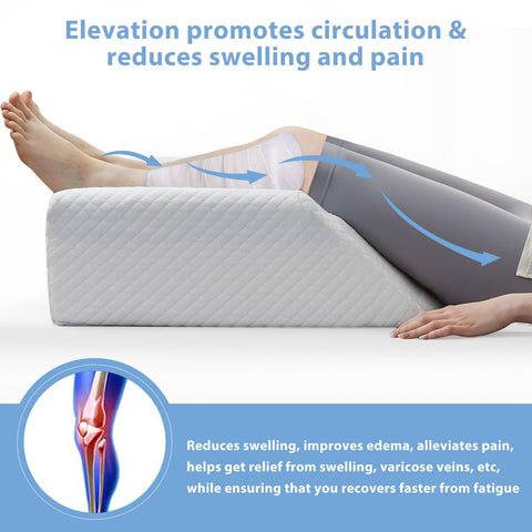 HUEIFY leg elevation pillow showing 45-degree ergonomic angle for leg alignment