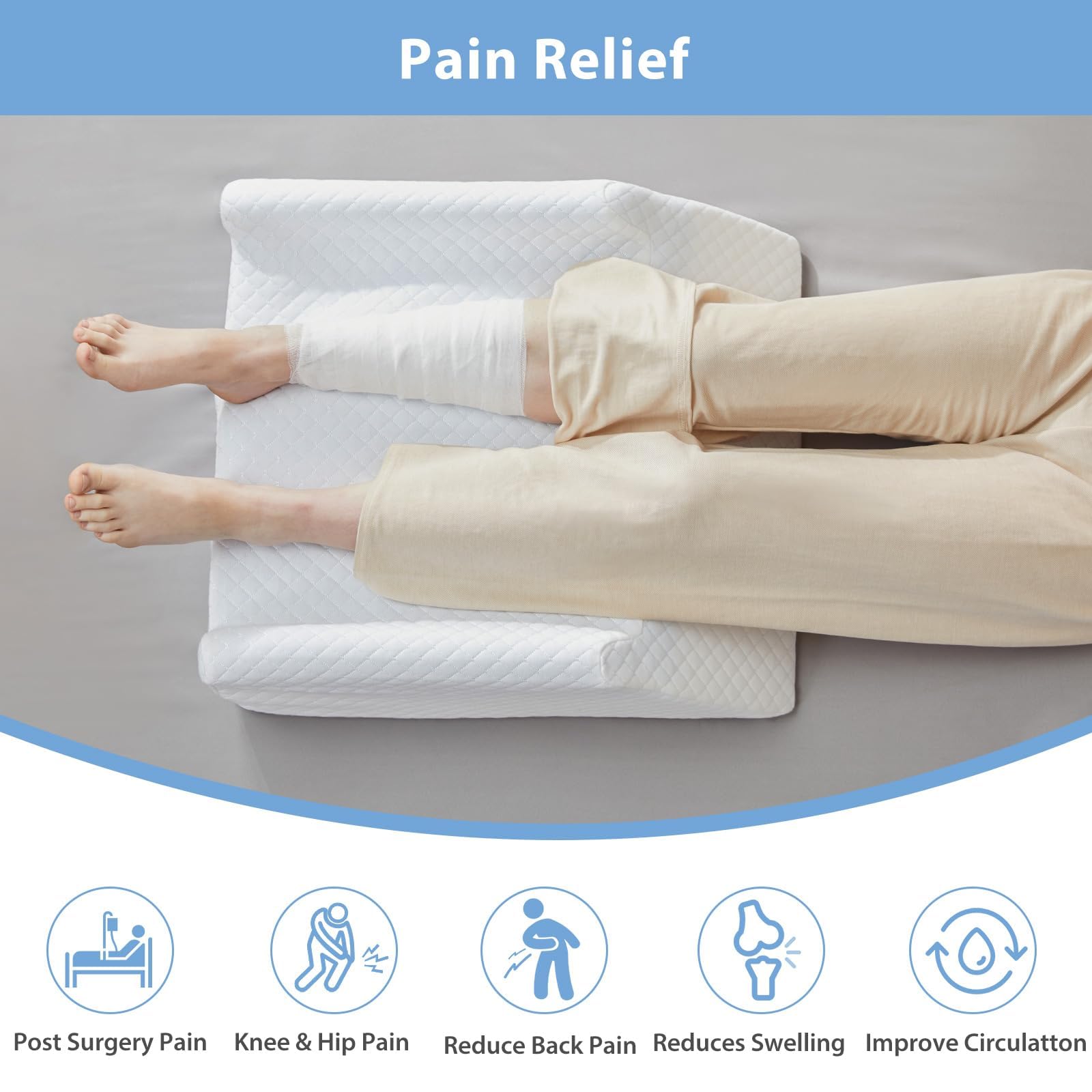 HUEIFY leg elevation pillow with non-slip bottom fabric to stay in place