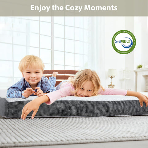 HUEIFY tri-fold mattress used as guest bed by sofa or beside bed.