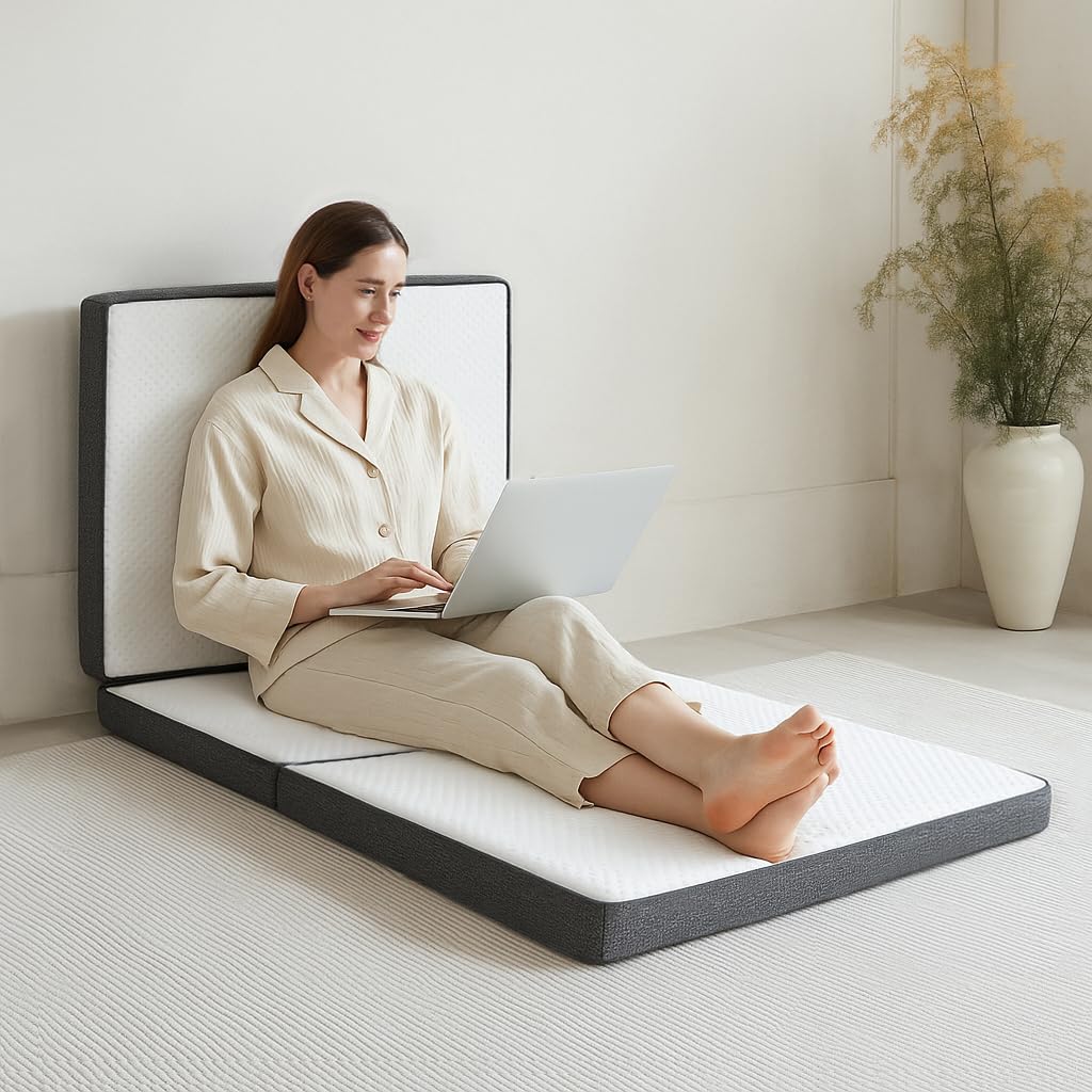 HUEIFY tri-fold memory foam mattress cover, removable for easy cleaning.