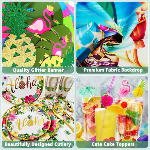 HUFAND Gold foil balloons add elegant shine to a summer luau