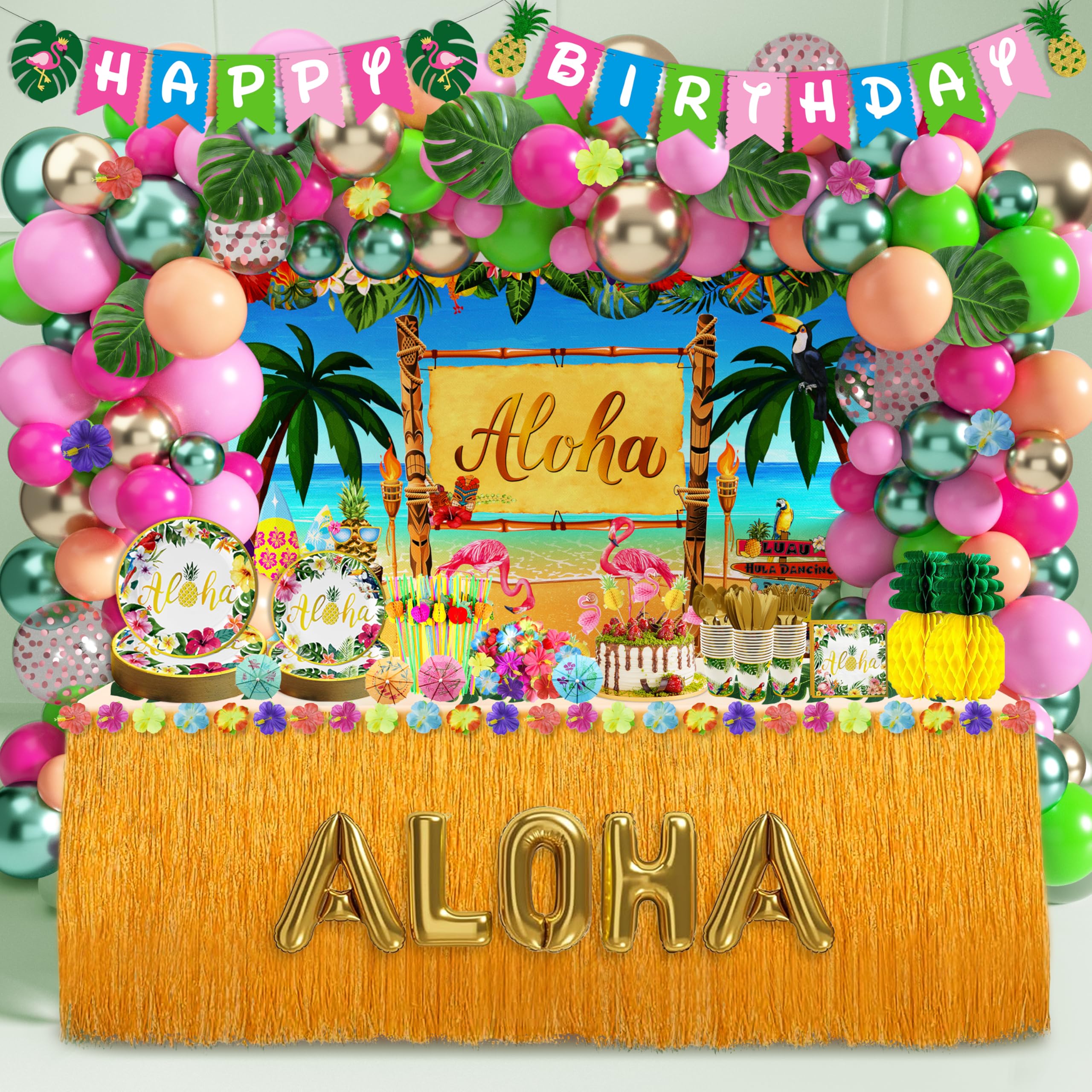 HUFAND Happy Birthday banner adds festive tropical flair for luau party