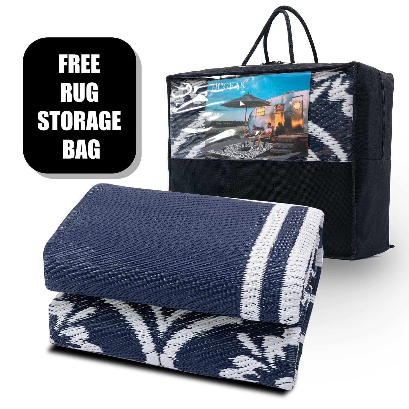 HUGEAR low-maintenance rug cleans with hose or quick wipe.