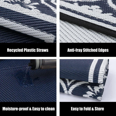 HUGEAR kid-friendly and pet-friendly outdoor rug protects surfaces.