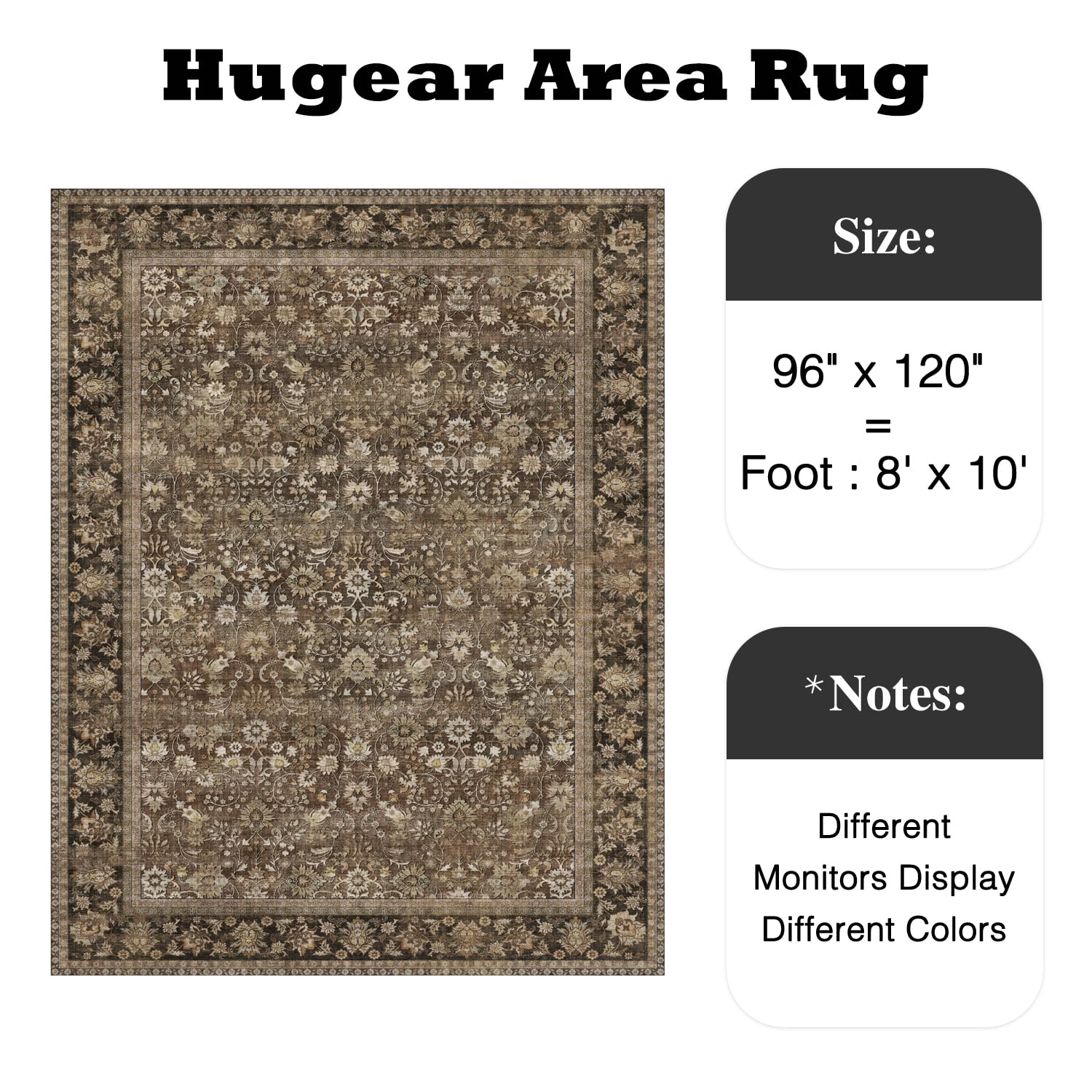 HUGEAR rug with non-slip backing stays in place on hard floors.