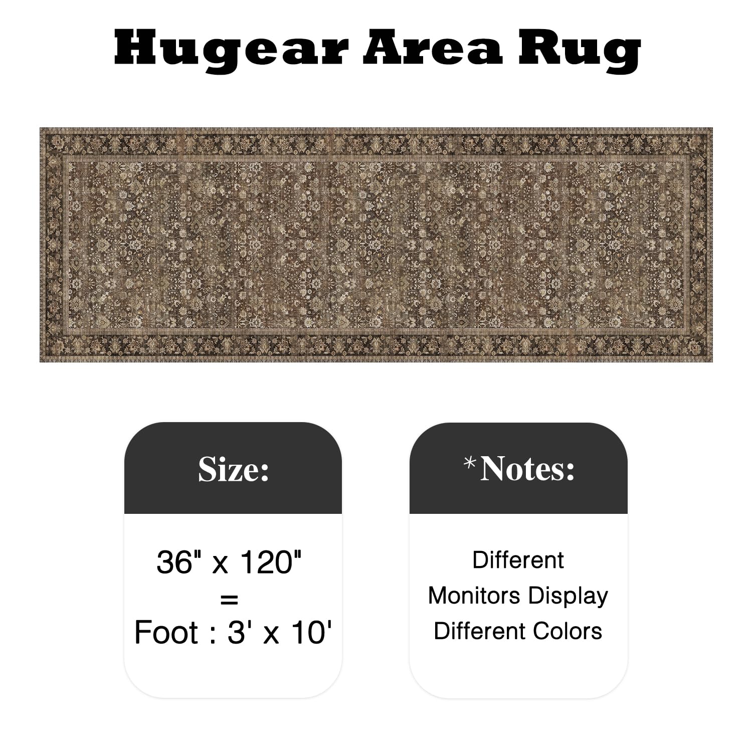 HUGEAR rug with non-slip TPE backing keeps floors secure.