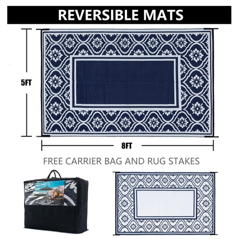 HUGEAR reversible outdoor blue rug for versatile indoor and outdoor use.