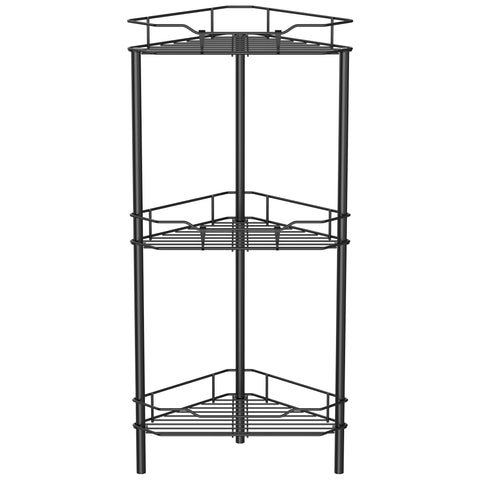 HuggieGems 3-tier corner shower caddy with hooks keeps bathroom items organized.