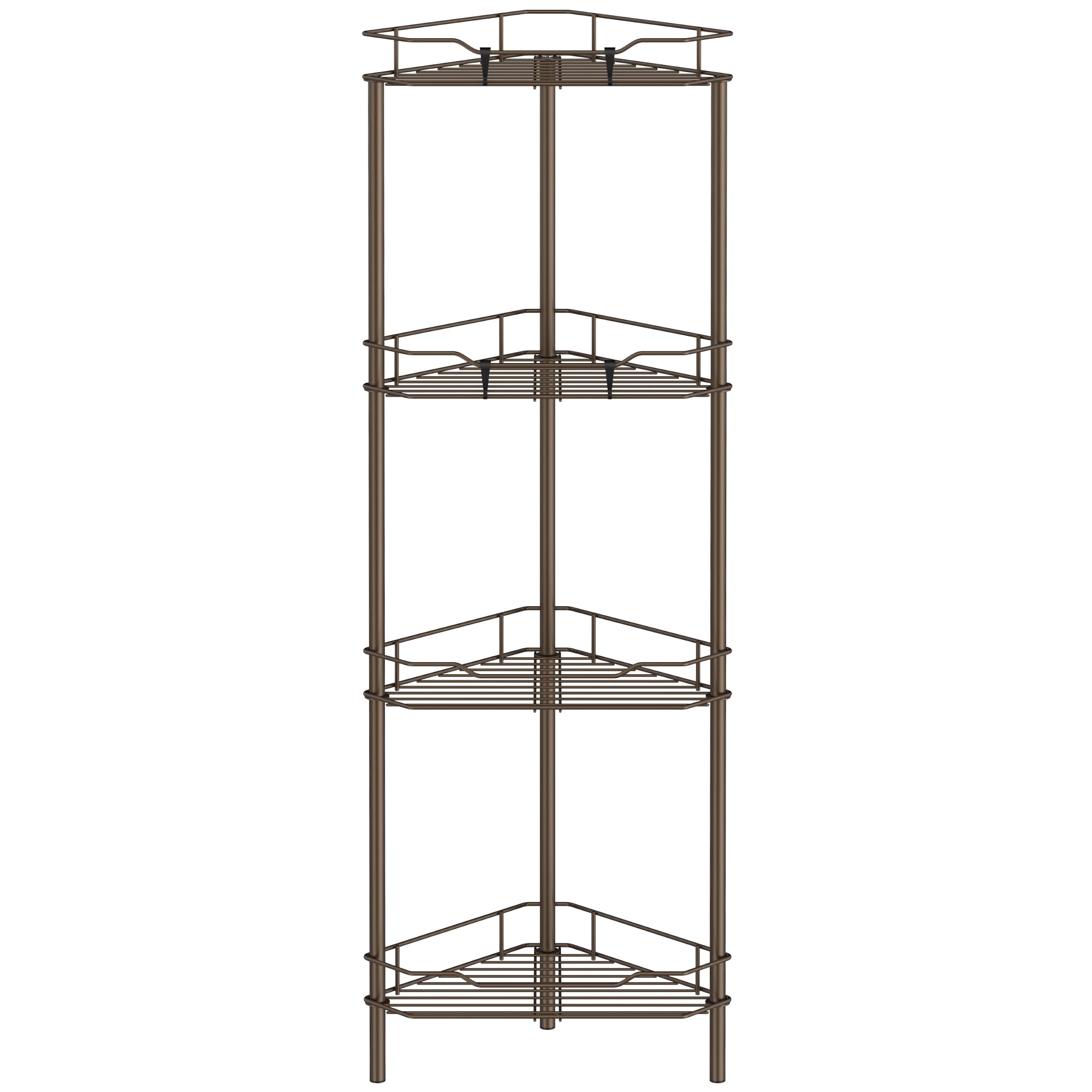 HuggieGems 4-tier corner shower caddy bronze keeps toiletries neatly organized.