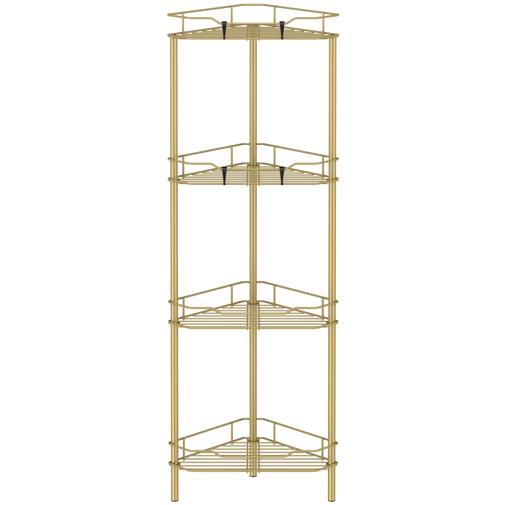 HuggieGems 4-tier corner shower caddy gold with organized bathroom storage.