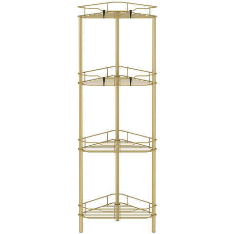 HuggieGems 4-tier corner shower caddy gold with organized bathroom storage.