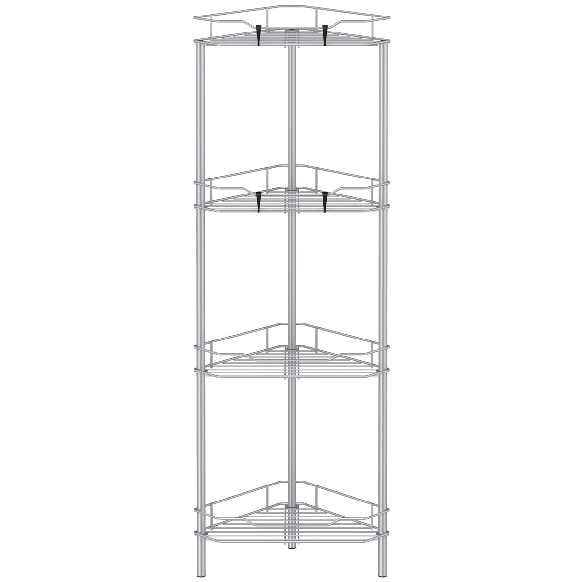 HuggieGems 4-tier corner shower caddy in silver, front view for organized bathroom storage.