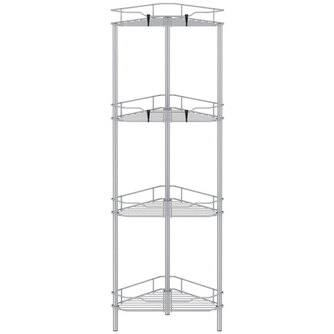 HuggieGems 4-tier corner shower caddy in silver, front view for organized bathroom storage.